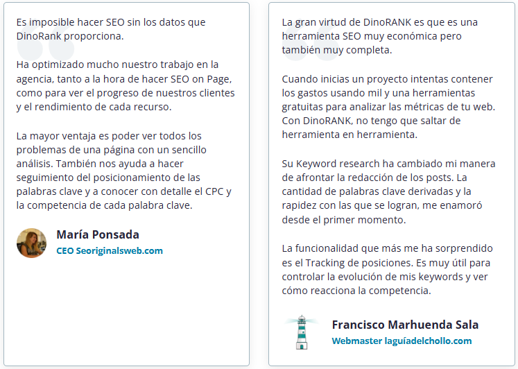 Opiniones de personas DinoRank